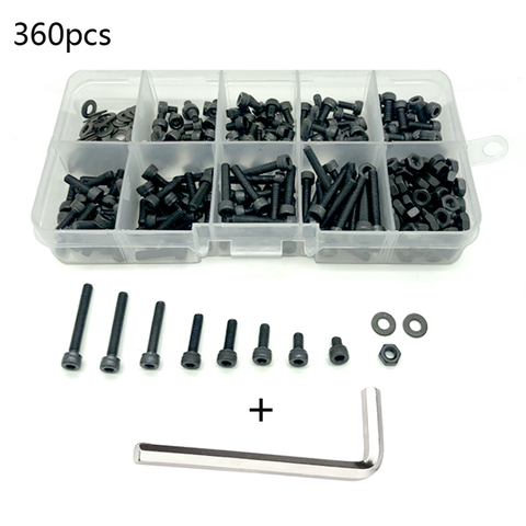 300pcs/set Black Din912 M2 M2.5 M3 Allen Bolt Hex Socket Round Cap Head Screw And Nut Assortment Kit Set ► Photo 1/5