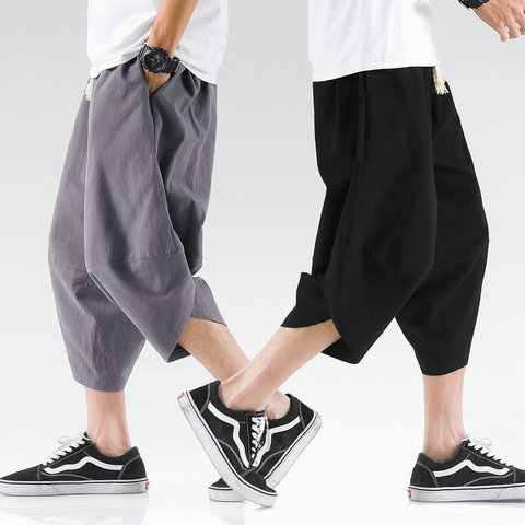 Summer Mens Cross Pants Streetwear Harem Pants Male Loose Chinese