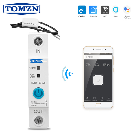 63A Ewelink Single Phase WIFI Smart Energy Meter Kwh Metering Monitoring Circuit Breaker Timer Relay for Smart Home TOMZN ► Photo 1/6