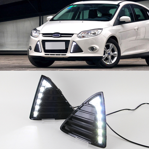 Car Flashing 1set  DRL Daytime Running Lights 12V LED Daylight Fog lamp waterproof with dimming For Ford Focus 3 MK3 2012 - 2015 ► Photo 1/6