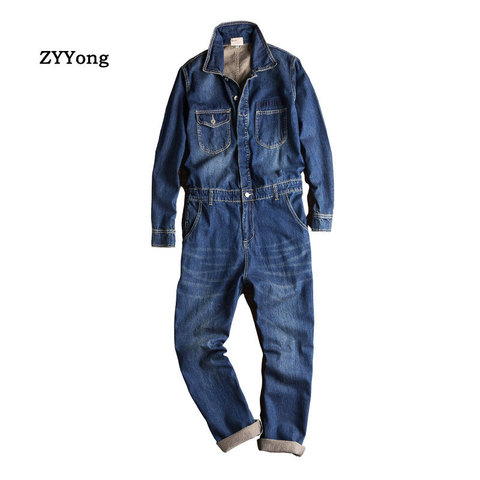 Spring And Autumn Men's Denim Jumpsuits Long Sleeve Lapel Overalls Blue Jeans Hip Hop Cargo Pants Fashion Freight Trousers ► Photo 1/6