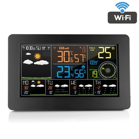 Digital Alarm Wall Clock WiFi Weather Station Indoor Outdoor LCD Temperature Humidity Meter Barometer Wind Weather APP Forecast ► Photo 1/6