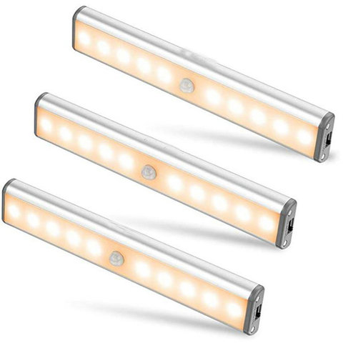 10 LEDs PIR  Motion Sensor Light Cupboard Wardrobe Bed Lamp  Under Cabinet Night Light For Closet Stairs Kitchen ► Photo 1/6