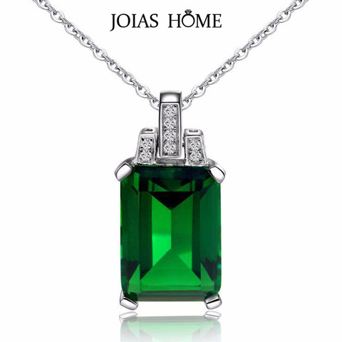 JoiasHome 925 Sterling Silver Necklace Pendant Korean Emerald Square Pendant with 45cm Clavicle Chain Wedding Dinner Gift ► Photo 1/6