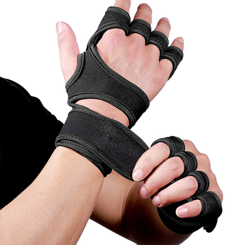 1 Pair Gym Fitness Gloves Hand Palm Protector with Wrist Wrap Support Crossfit Workout Bodybuilding Power Weight Lifting ► Photo 1/6