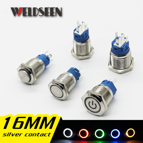 16mm Metal Push Button Switch LED Light 12V 24V 36V 48V 110V 220V Momentary Latching Type Start Stop Power Button ► Photo 1/6