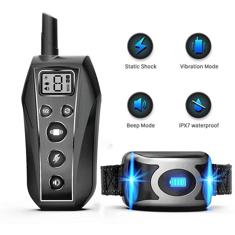 Pet Dog Training Collar IPX7 Waterproof Rechargeable Remote Beep Vibration Shock E Collar Dog Trainer Anti Bark Collar Training ► Photo 1/6