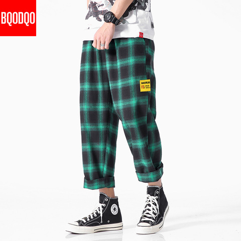 Men's  Joggers  Plaid Pants Man Black Cotton Comfortable Pant Summer Casual Streetwear Loose Trouser Japanese Trendy Sweatpants ► Photo 1/6