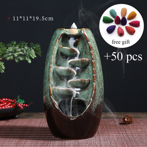 Backflow Ceramic Waterfall Incense Burner Smoke Back-flow Censer Cone Holder Craft Table Ornament Home Decor Mother Gift ► Photo 1/6