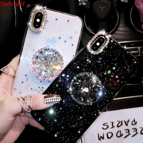 Glitter marble diamond ring holder silicone phone case for iphone 7 8 6 S plus X XR XS 11 Pro MAX for 7 8 6 S plus X ► Photo 1/6