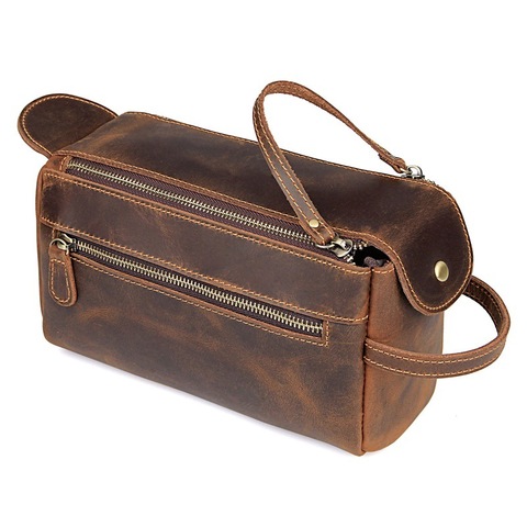 Men Cosmetic Bag Male genuine leather Wash Bag travel Men's Makeup Bag toiletry case make up for male organizer ► Photo 1/6