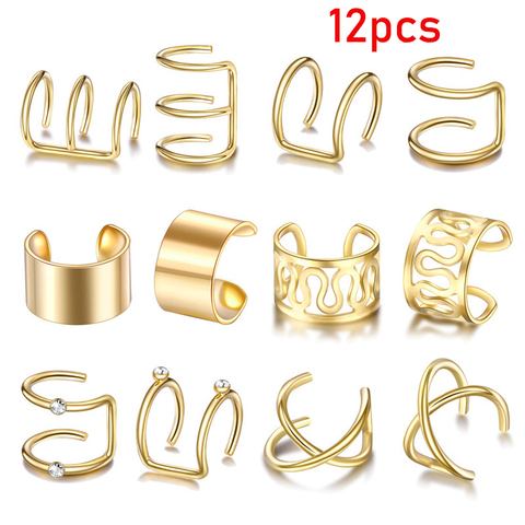 12pcs/set Fashion Gold Color Ear Cuffs Leaf Clip Earrings for Women Climbers No Piercing Fake Cartilage Earring Accessories Gift ► Photo 1/6