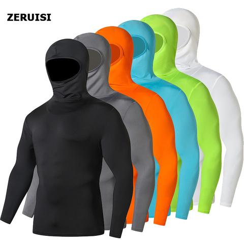 Solid color hooded motorcycle Jersey tight compression Quick drying men's shirt sports Cycling Male Tshirt Pullover Hoodies Tops ► Photo 1/6