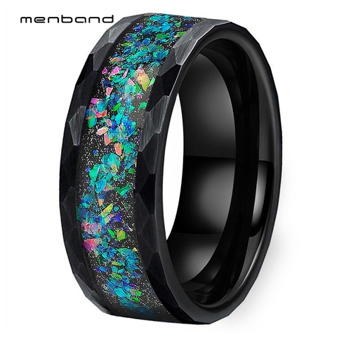 Black Opal Ring Men Women Tungsten Wedding Band Face Ring With Galaxy Series Opal Inlay 8MM Ring Box Available ► Photo 1/6