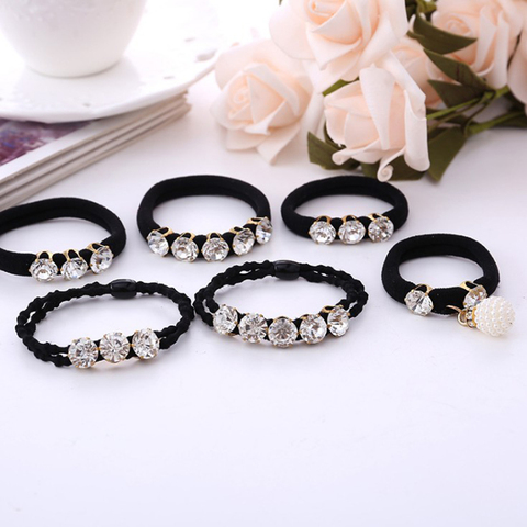 1 Pcs Big Diamonds Black Shiny Rhinestone Seamless Rubber Band Elastic Hair Rope 2022 New Fashion Hot Sale Hair Accessories ► Photo 1/6