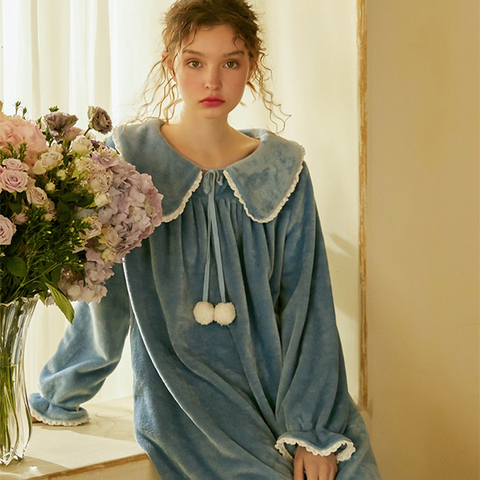 Winter  Sleepwear Nightgown Woman Flannel Long Sleeve  Nightgown Sweet Women Princess Nightwear Dress Soft and comfortable ► Photo 1/6