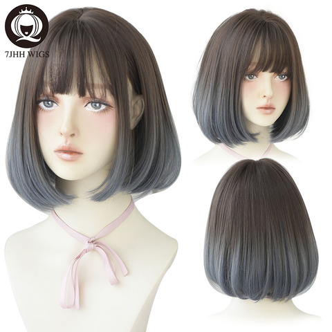 7JHH Omber Purple Ash Hari With Bangs Remy Short Blonde Wigs For Women Bob Heat Resistant Glueless Synthetic Wig Wholesale ► Photo 1/6