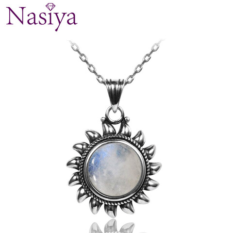 Natural Moonstone 925 silver jewelry Pendants Necklaces For Women Men Sun Geometric Shape Vintage Fashion Woman Pendants Hotsale ► Photo 1/6