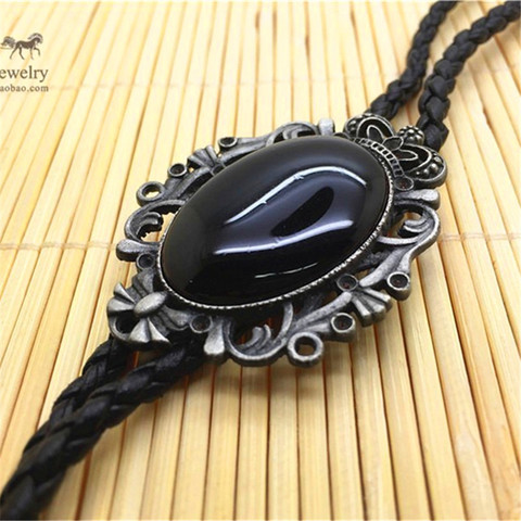 Bolo Tie Western Cowboy Opal  Rodeo Leather Necktie ► Photo 1/6