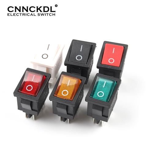 5 PCS/LOT KCD1 4 Pin 21*15mm ON-OFF Boat Car Rocker Switch 6A/250V AC 10A/125V AC With Red Blue Green Yellow Light Switch ► Photo 1/6