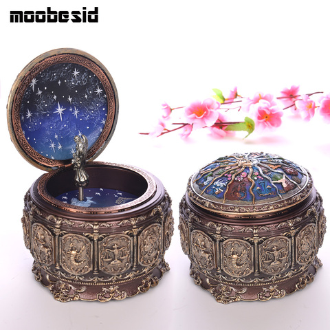Bronze Zodiac 12 Signs Music Box Retro 12 Constellation Musical Boxes Sun God Gift Box for Girls Valentine's Day Birthday Gifts ► Photo 1/6
