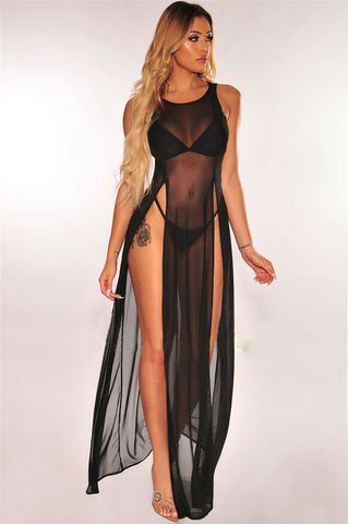 Hot Sale Sexy Women Mesh Sheer Long Maxi Dress Evening Party Beach Dresses Sundress Bikini Cover Up See-through Tulle Cover-Ups ► Photo 1/6
