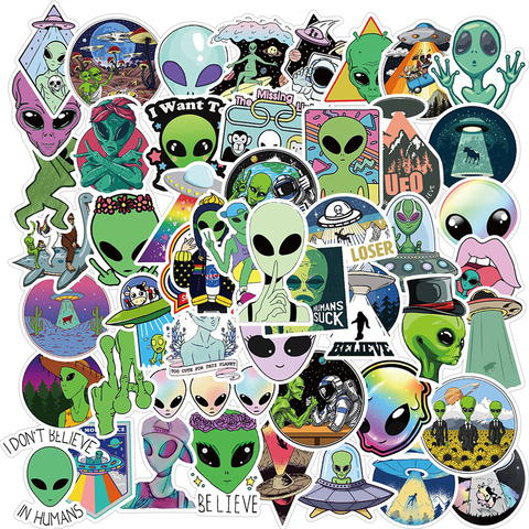 50PCS Cartoon UFO Alien Stickers Laptop DIY Motorcycle Travel Luggage Phone Guitar Skateboard Waterproof Joke Sticker Kid Toy ► Photo 1/6