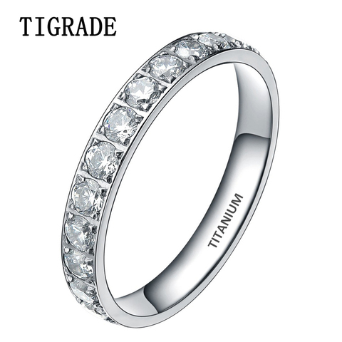 TIGRADE 3mm Black Rose Gold Titanium Ring Women Cubic Zirconia Engagement Rings Eternity Wedding Band Trendy Silver Color ► Photo 1/6
