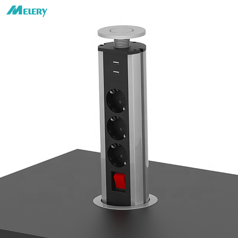 Tabletop Pop Up Sockets Germany Power Strip Desktop Hidden EU Plug 3 Way Outlet Switch Phones Kitchen Office 1.8m Extension Cord ► Photo 1/6