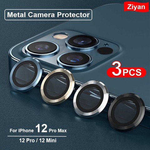 For iPhone 12 Pro Max Metal Ring Tempered Glass Full Cover Camera Lens Protectors For iPhone 12 11 Pro Max Mini Protective Cap ► Photo 1/6