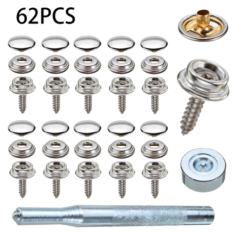 62pcs Stainless Steel Canvas Screw Snap Fasteners Press Stud Canvas Screw Snap Kit Boat Cover For Leather Jackets Handbags ► Photo 1/6