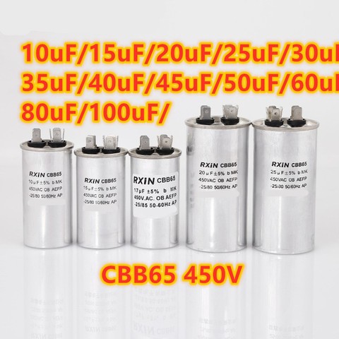 450V AC Motor Capacitor Air Conditioner Compressor Start Capacitor CBB65 15uF 20uF 25uF 30uF 35uF 40uF 45uF 50uF Air conditionin ► Photo 1/6