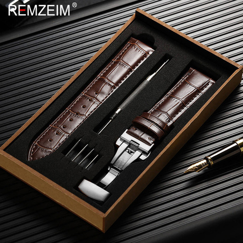 REMZEIM Hot Genuine Leather Watch Band 16 17 18 19 20 21 22 23 24mm Calf Leather Watch Band Watch Accessories With Box ► Photo 1/6