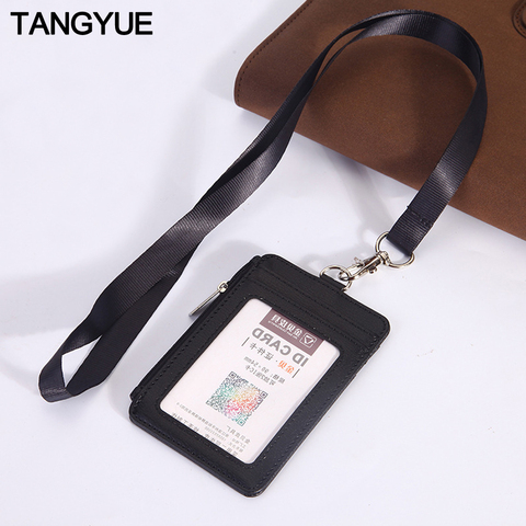 Lanyards ID Badge Holder Leather Porte Bus Pass Case Cover slip Men Women's Bank Credit Card Holder Wallet Strap Coin Cardholder ► Photo 1/6