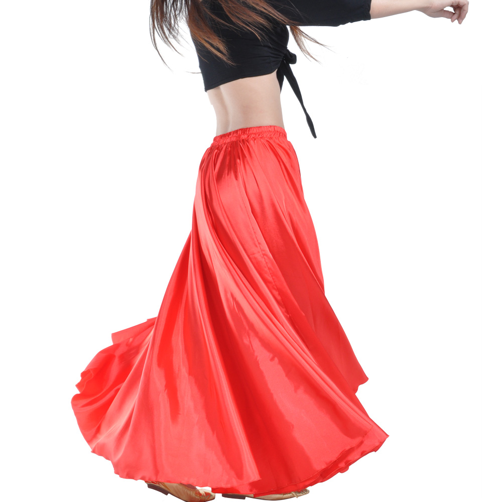 New Belly Dance Costumes Satin Long Skirt Full Circle Swing Skirt Dress 14 Color 