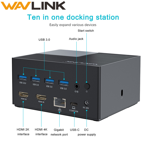 Wavlink Universal USB C Docking Station 4K Dual Display With 4xUSB 3.0  65W PD Charging Gigabit Ethernet Dock For Windows Mac OS ► Photo 1/6