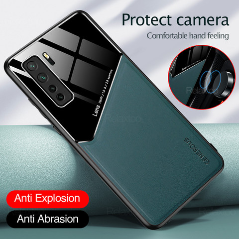 Leather Texure Magnetic Holder Case For huawei p40 lite 5g p30 p20 Nova 5T y8p 8x 9x 10i 9a honor 30 pro plus s soft Frame cover ► Photo 1/6