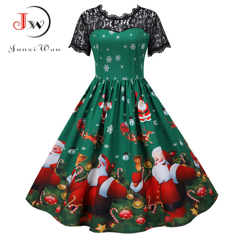 Lace Christmas Dress Women 2022 New Short Sleeve Print High Waist Elegant Vintage Winter Xmas Party Sundress Plus Size 3XL Robe ► Photo 1/6