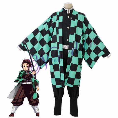 Buy Online Anime Costume Demon Slayer Cosplay Tanjirou Kamado Cosplay Costume Kimetsu No Yaiba Men Kimono Halloween Costume Alitools