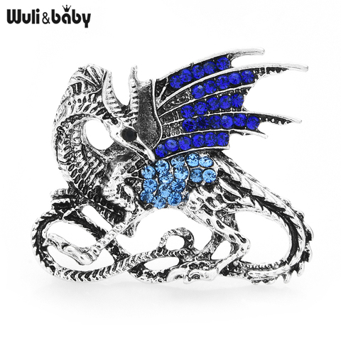 Wuli&baby Walking Blue Wing Dragon Brooch Pins Vintage Crystal Jewelry Badge Men Suit Brooches Accessories 2022 New Animal Pin ► Photo 1/4