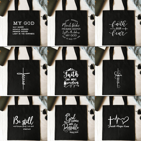 Shopping Bags Way Maker Miracle Worker My God Christian Canvas Tote Bag Faith Hope Love Jesus Print Reusable Shoulder Book Bag ► Photo 1/6