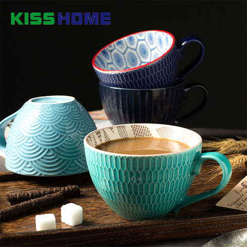 Creative ceramic cup Nordic style Mug Cup, large capacity relief European style coffee cup, breakfast milk cup ► Photo 1/5