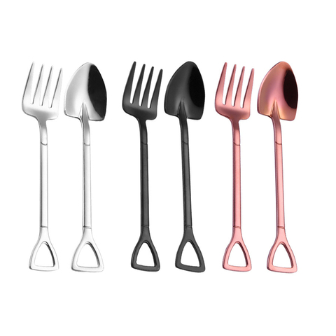 1PC Creative Food-Grade Stainless Steel Coffee Ice Cream Spoons Shovel Shape Multi-Color Long Handle Fork Teaspoons Kitchen Tool ► Photo 1/6