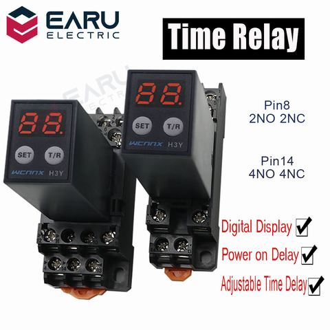 Digital Display Timer Time Relay Switch 0.1S-990H Power ON/OFF Cycle Delay 3A H3Y-2 5A HY3-4 DC 12V 24V AC 220V With Base Socket ► Photo 1/6