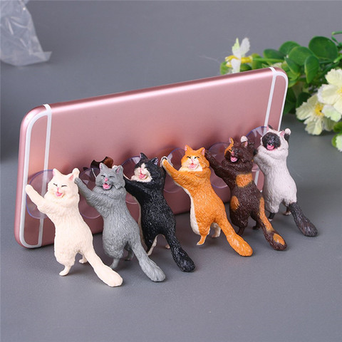 1pc Cat Figurine Miniature Cat Sucker Design Phone Holder mini fairy garden Cartoon statue craft Home Car Decorative ► Photo 1/6