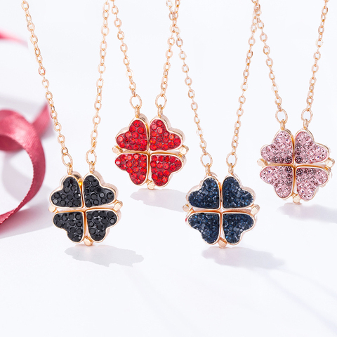 Fashion Double sided Four Heart Clover Necklace Pendant Pink Red Blue Lucky Grass Clavicle Chain Women Girl Choker ► Photo 1/6