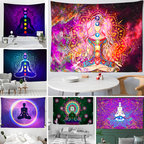 Indian Buddha Statue Meditation 7 Chakra Tapestry Wall Hanging Mandala Tapestries Wall Cloth Psychedelic Yoga Wall Hanging ► Photo 1/6