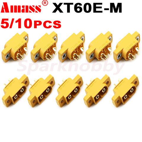 10PCS AMASS XT60E-M Male plug Screws Lipo battery mountable connector Brass Gold plated For RC Models Multicopter Fixed Board ► Photo 1/6