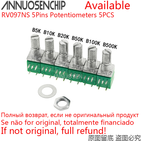 5PCS RV097NS Potentiometer 5K 10K 20K 50K 100K 500K 5Pins Shaft 15mm Audio Amplifier Adjustable B5K B10K B20K B50K B100K B500K ► Photo 1/1