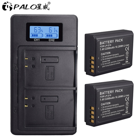 For Canon 2Pcs LP-E10 Camera Batteries +LCD USB Dual Charger Replacement LP E10 LPE10 EOS 1100D 1200D 4000D Kiss X50 X70 ► Photo 1/6